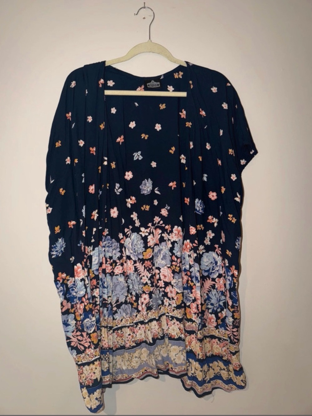 Angie Navy Floral Open-Front Kimono